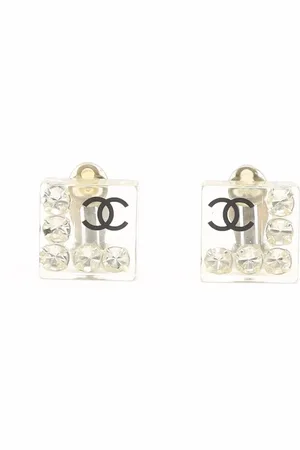 CHANEL Square Rhinestone Clip-on Earrings