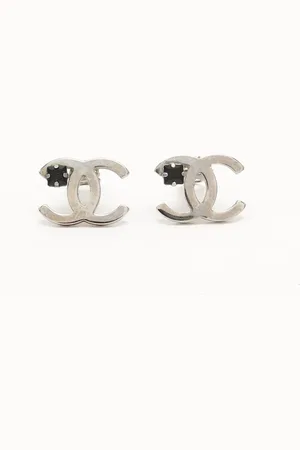 CHANEL Coco Mark Black Stone Clip-on Earrings