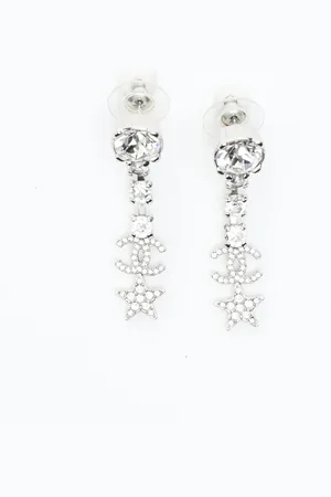CHANEL Coco Mark Rhinestone Dangling Earrings