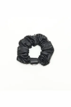 CHANEL Coco Mark Rhinestone Leather Scrunchies
