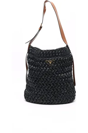 Prada Raffia City Calf Bucket Bag
