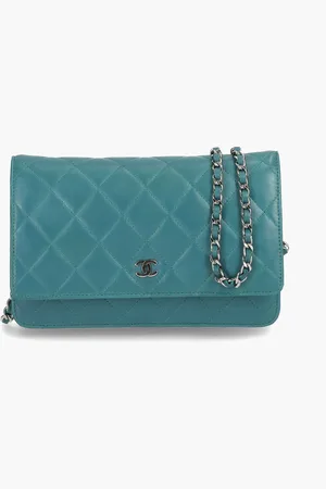 CHANEL Teal Quilted Wallet on Chain
