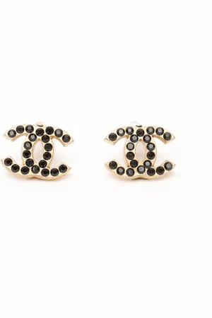 CHANEL Coco Mark Gun Metal Clip-on Rhinestone Earrings