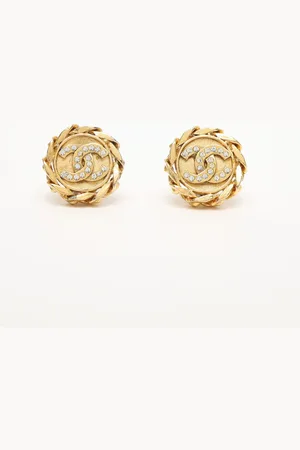 CHANEL Circle Chain Rhinestone Clip-on Earrings