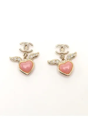CHANEL Coco Mark Angel Heart Rhinestone Earrings