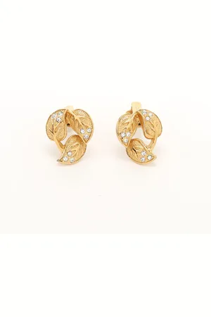 Dior Leaf Motif Rhinestone Clip-on Earrings