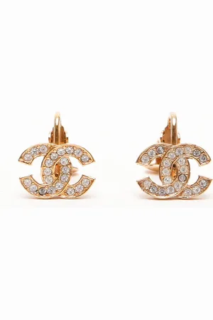 CHANEL Coco Mark Rhinestone Clip-on Earrings