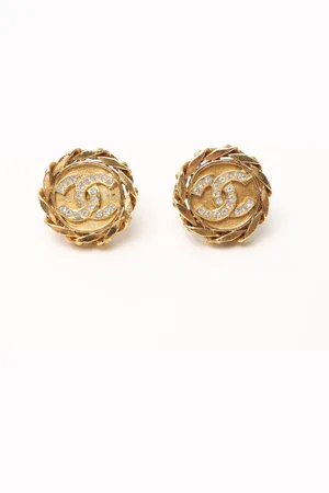 CHANEL Coco Mark Circle Chain Rhinestone Clip-on Earrings