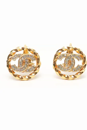 CHANEL Coco Mark Rhinestone Clip-on Earrings