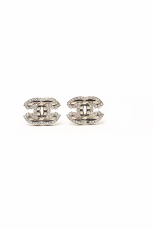 CHANEL Coco Mark Stripe Rhinestone Earrings