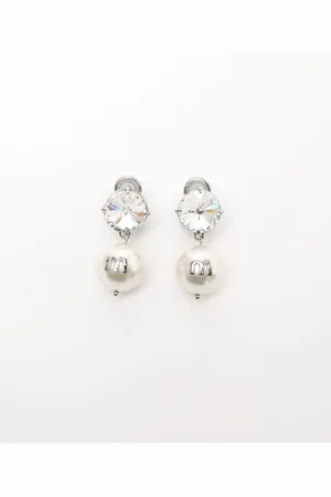 Miu Miu Rhinestone and Dangling Pearl Clip-on Earrings