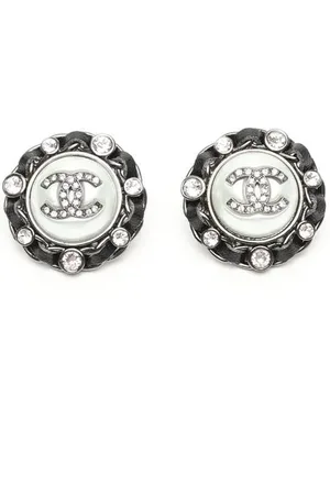 CHANEL Coco Mark Chain Rhinestone Pearl Earrings