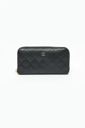 CHANEL Long Caviar Zip Around Wallet