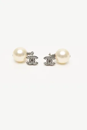 CHANEL Coco Mark Rhinestones and Pearls Dangling Earrings