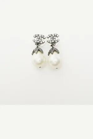 CHANEL CC Rhinestone and Pearl Pendant Earrings