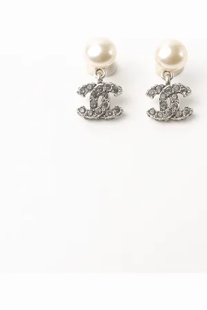 CHANEL CC Rhinestones and Faux Pearls Drop Earrings