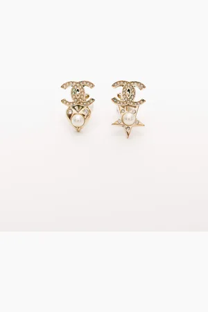CHANEL Coco Mark Rhinestone Dangling Clip-on Earrings