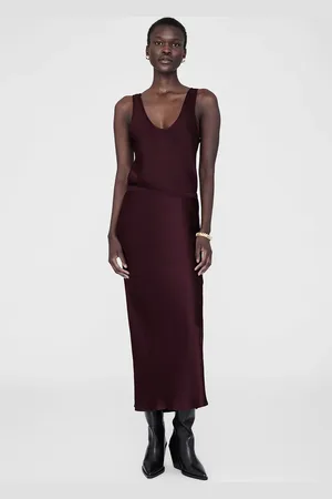 ANINE BING Bar Silk Skirt in