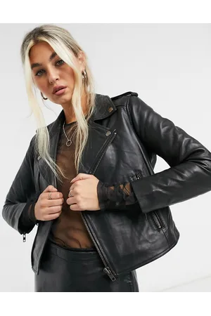 Muubaa Cropped leather biker jacket in