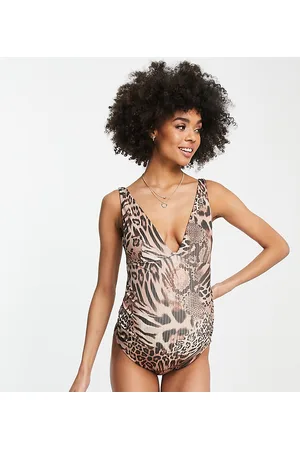ASOS ASOS DESIGN Maternity rib swimsuit in leopard animal print