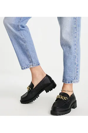 London Rebel Wide Fit Chunky chain detail loafers in