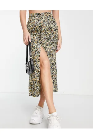 Motel Button up midaxi skirt in grunge yellow floral