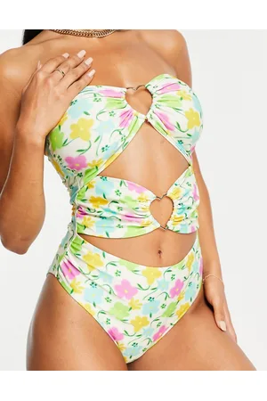 ASOS Heart ring cut out swimsuit in vibrant floral print