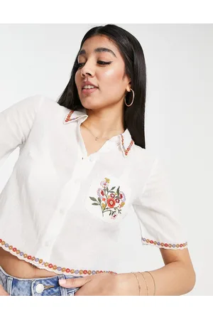 & OTHER STORIES Cotton cropped blouse with embroidery in off