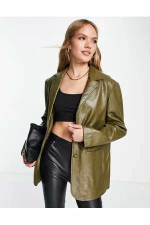 Muubaa Oversized boxy leather blazer in olive