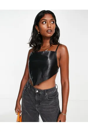 Muubaa Leather strappy cowl neck cami top in