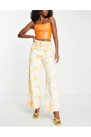 EDITED the label Cotton high waist mom jeans in mustard tie dye