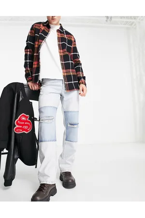 Topman Baggy patch rip jeans in light wash