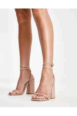 London Rebel Block heel sandals in beige patent