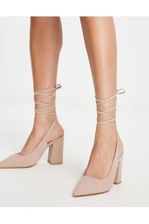 London Rebel Pointed tie leg stiletto heeled shoes in beige