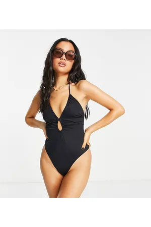 ASOS ASOS DESIGN Petite ruched keyhole front swimsuit in