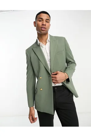 ASOS Wedding skinny blazer with gold buttons in sage
