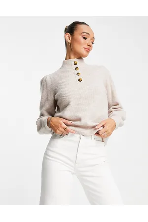 Whistles Puff sleeve button sweatshirt in oatmeal
