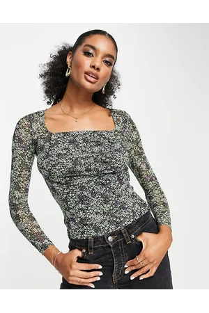 Whistles Naiset T-paidat - Ruched mesh top in floral print