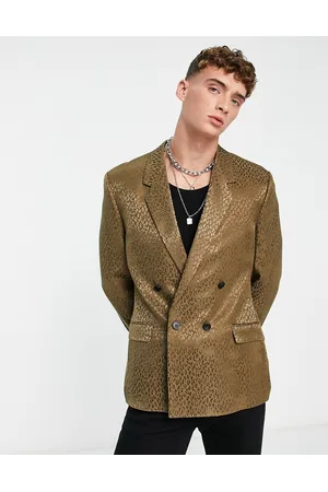 ASOS Slim blazer in tonal khaki leopard