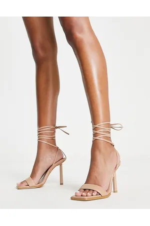London Rebel Tie leg square toe heeled sandals in beige