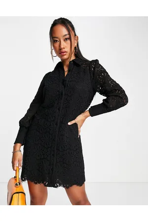 Whistles Button up mini shirt dress in lace