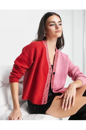 Whistles Naiset Neuletakit - Cropped wool cardigan in and red contrast