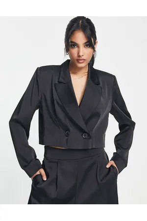 Flounce London Satin cropped blazer in co-ord