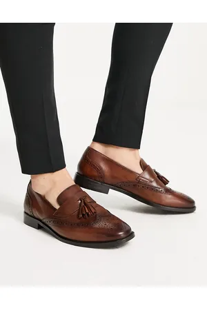 ASOS Loafers in tan leather with brogue detail