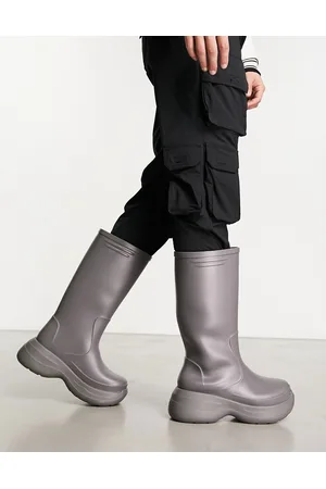 ASOS Chunky calf length wellington boots in charcoal