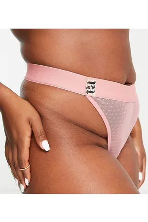 ASOS DESIGN butterfly diamante trim high leg thong in bright pink