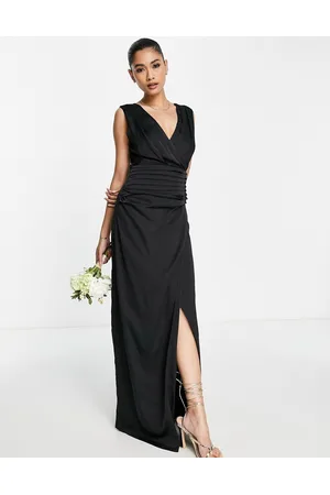Liquorish Satin wrap front maxi dress in