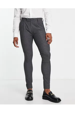 Noak Super skinny premium fabric suit trousers in charcoal micro-texture