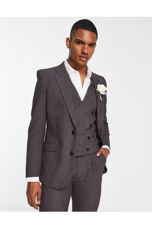 Noak Super skinny premium fabric suit jacket in burgundy micro-texture