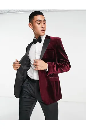 ASOS Skinny tuxedo blazer in velvet in wine
